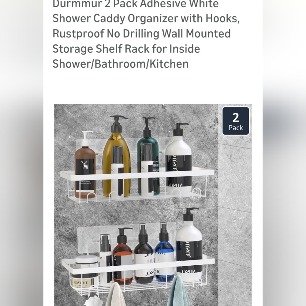 White Shower Caddy Organizer with Hooks - 2 Pack